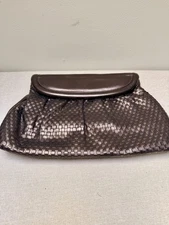 Vintage Stuart Weitzman Bronze Leather Woven Clutch