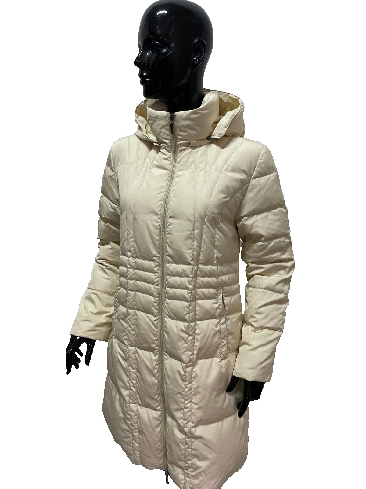 Piumino Lungo Donna Moncler Bianco Avorio Cappuccio Taglia 1 / S Elegante