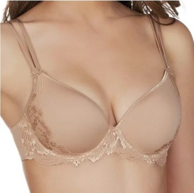 New Simone Perele 13R316 Amour 3D Plunge Spacer Bra 36E Underwire Lace Nude