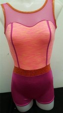 Dance Costume Curtain Call E1310 Medium Child Pink Green Gymnastics Acro Unitard