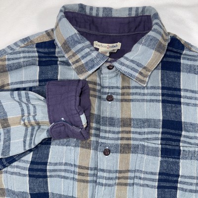 Carbon 2 Cobalt Linen Blend Shirt Men M Button Up Plaid Purple Blue Flip Cuff LS