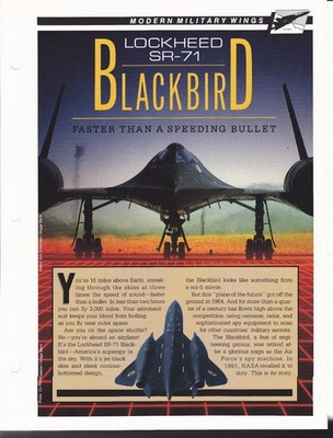 Lockheed SR-71 Blackbird Supersonic Airplane Jet Spec Sheet Fact Card