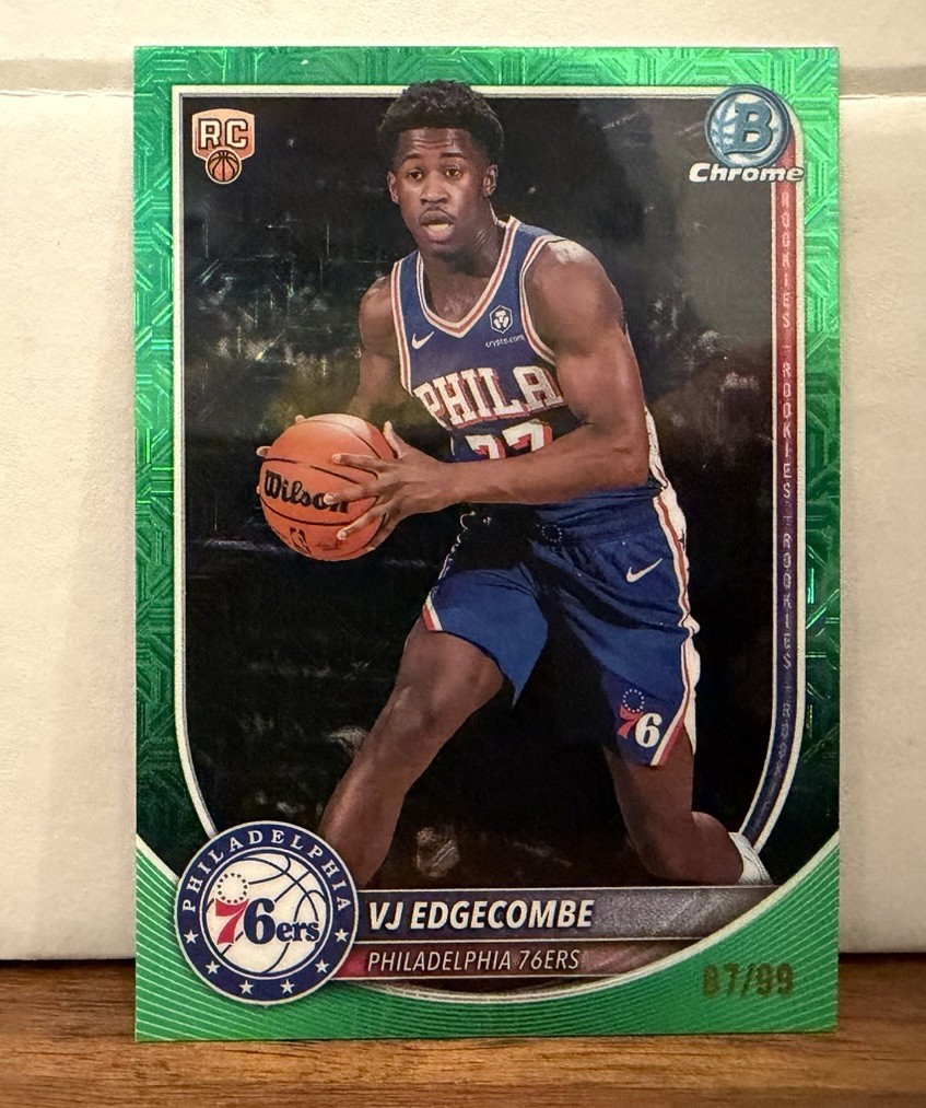 2025-26 BOWMAN CHROME VJ EDGECOMBE GREEN MOJO REFRACTOR /99 ROOKIE BCV-3