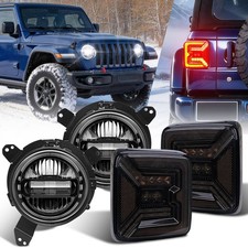 Smoked Led Tail Lights Halo Headlamps Bracket Kit For Jeep Wrangler Jl 2018