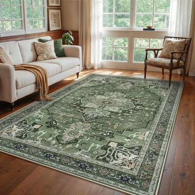 Großer Boho Vintage Wohnzimmer Teppich 200X290Cm, Waschbar Und Rutschfest, Kurzf
