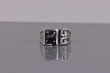 Sterling Silver Oval Black Onyx Textured Tapered Carved Band Ring 9g 925 Sz: 9