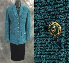 BEAUTIFUL St John collection jacket knit blue black suit blazer size 6