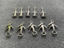 10 X Wine Themed Charms In Antique Tibetan Silver