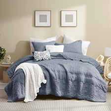 Boho Blue Quilt King Size Bedding Sets with Pillow Sham, Bohemian Lightweight So