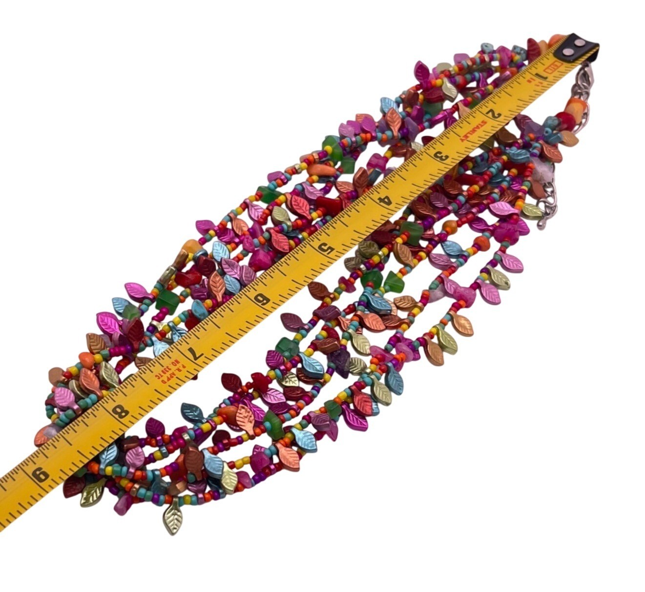 Boho Multi Strand Leaf Beaded Statement Necklace … - image 4