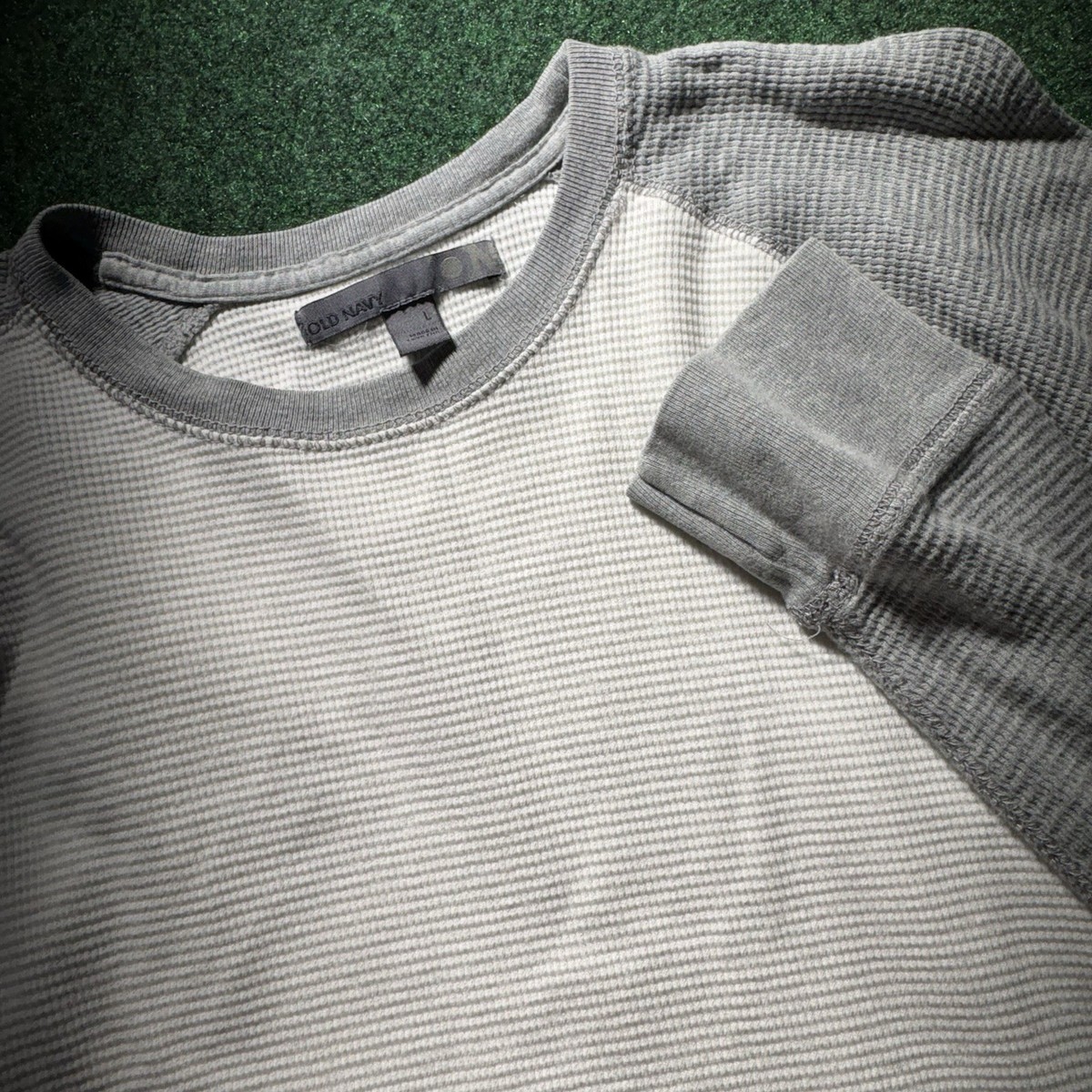 Old Navy Soft Washed Waffle Thermal Shirt Mens LARGE Raglan Gray