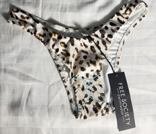 Free Society Leopard Bikini Bottom NWT Sz 2XS US 2 Swimwear High Leg Cheeky New