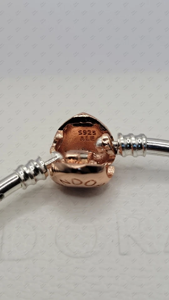 Подлинный Pandora браслет с двухцветный сердце застежка #596268 W/коробка 7,9'  - Изображение 3 из 3