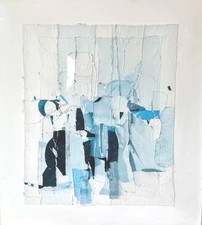 Gwendolyn Graine  Lrg Modernist Abstract Paper Collage on Acrylic mcm blues  mod