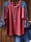 Women's Waffle Weave and Patchwork Long Sleeve Tee New Without Tags Large