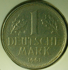 WORLD COIN SALE--1961-D  GERMANY  1 MARK--COPPER/NICKEL COMPOSITION COIN-KM# 110