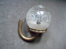 Victorian Pre 1900 Brass Metal Gas Light Tubing w/Frosted Pattern Glass Globe