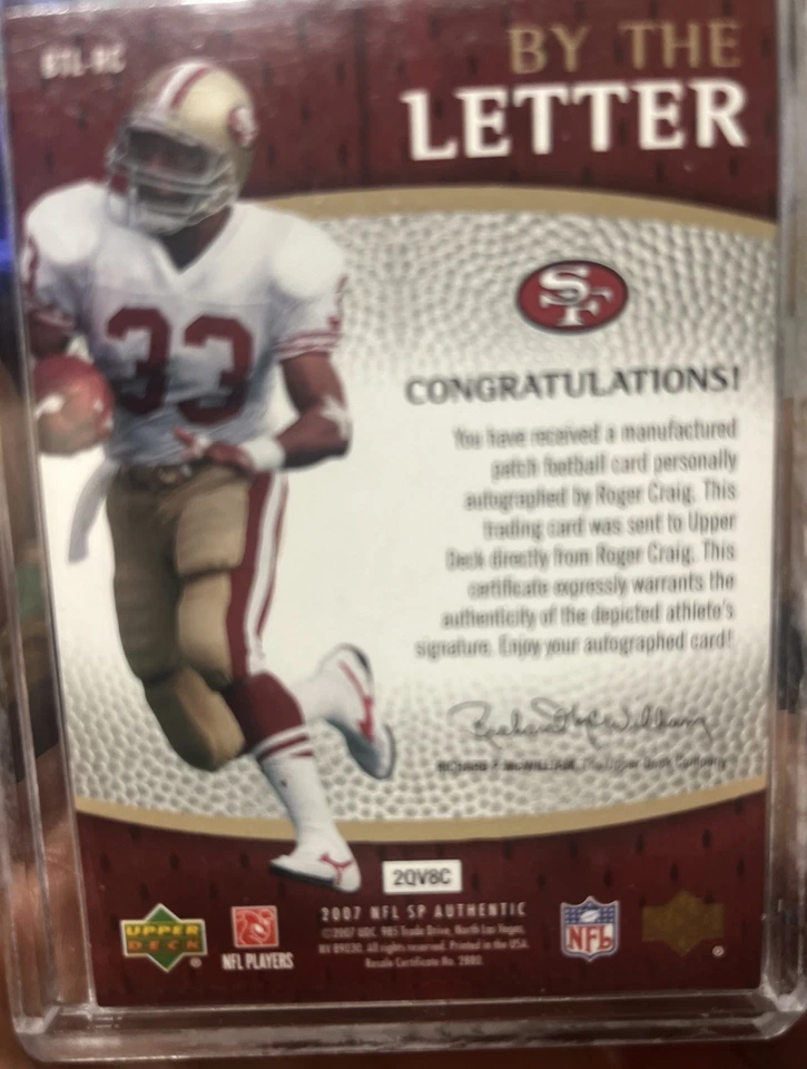 2007 Upper Deck SP Authentic Roger Craig Auto By The Letter “G” 5/99 SF 49ers - Image 3 of 4