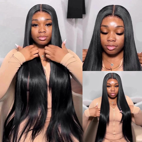 No Silk Human Hair 30 Inch HD Lace Wigs Straight 5x5 4x4 Glueless Closure - Picture 15 of 21