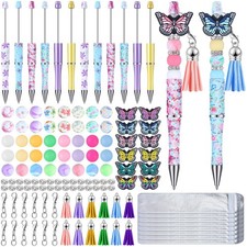 130 Pcs Beadable Pens Kit Butterfly Bead Plastic Ballpoint Pen with Assorted