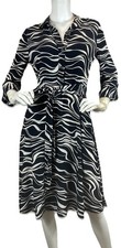 Hobbs London Belted Shirt Dress Roll Sleeve Collar Pockets Black White Sz 6