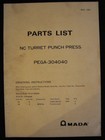 Amada Pega 305050 Parts List Nc Turret Punch Press, Parts List Manual 1981