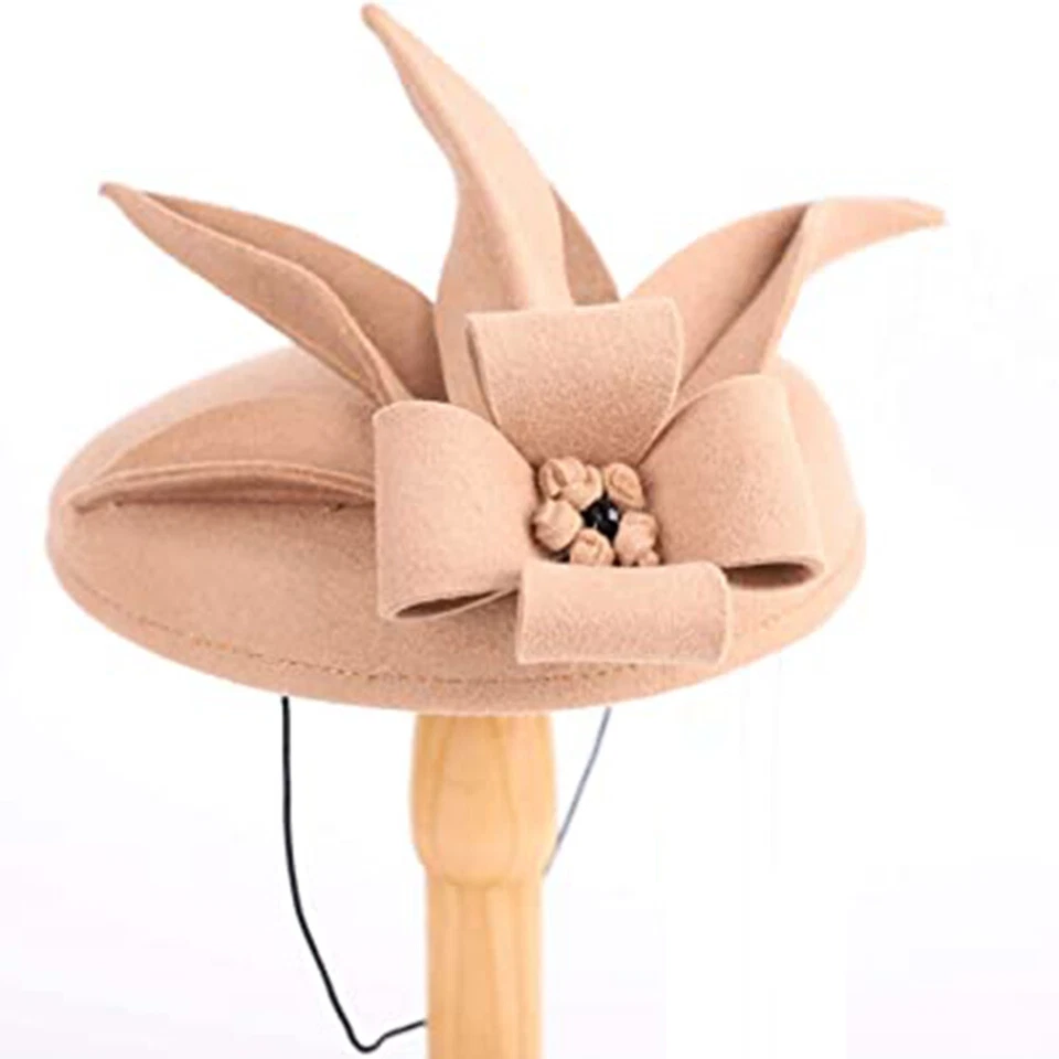 Elegante Boda Lana Fieltro Fascinador Cóctel Pastillero Sombrero Damas Floral Fedoras Foto 4 de 4