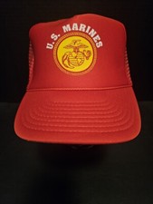 Vintage USMC United States Marines Red Foam Mesh Snapback Trucker Hat Cap USA