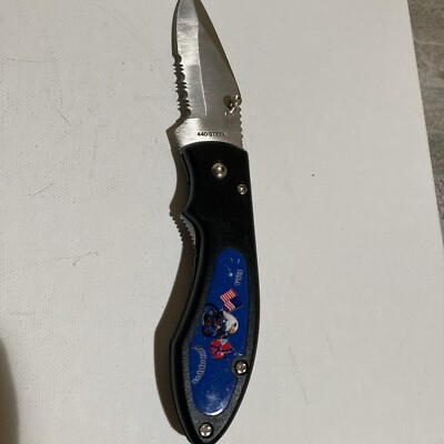 Chopper Biker Motorcycle Style Pocket Knife Serrated 440 steel Blade USA flag