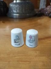 2 vintage ceramic precious moments March, June birthday month thimbles