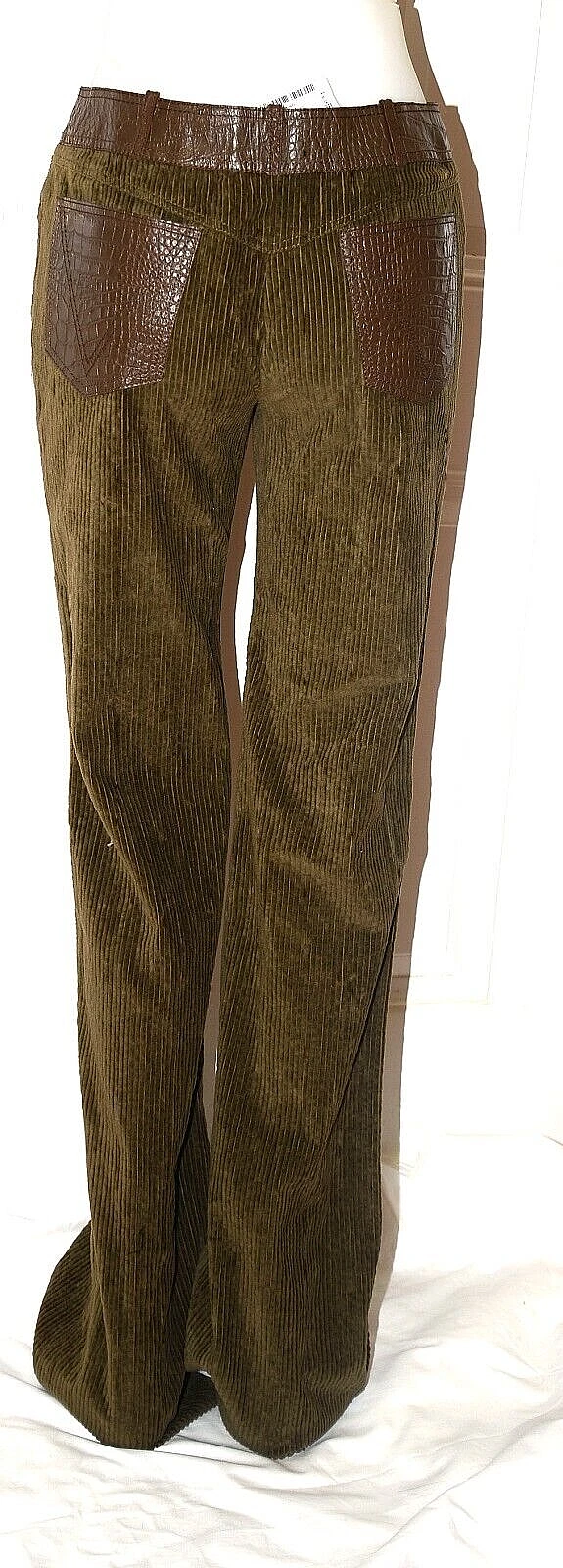 $2590 00 NUOVI VALENTINO Velluto a velo marrone oliva Pantaloni pelle tasca coccodrillo 6