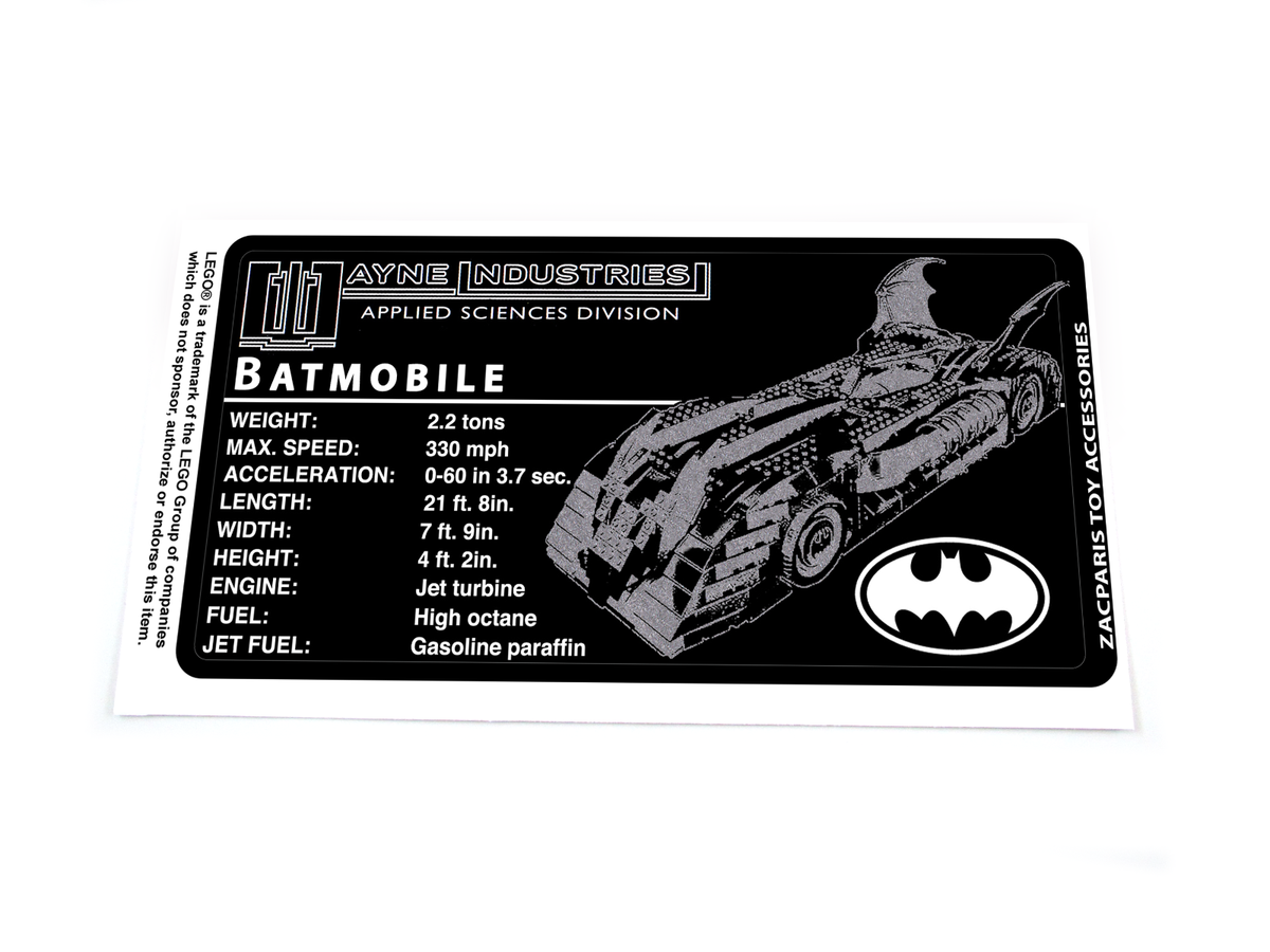 CUSTOM UCS STYLE DISPLAY PLAQUE STICKER for Set 7784 BATMOBILE