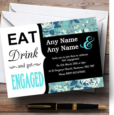 Blaue Blumen Essen Trinken Personalisierte Verlobung Party Einladungen