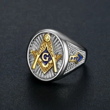 Vintage Masonic Symbol AG Ring Stainless Steel Men's Freemason Biker Punk Ring