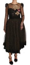 DOLCE & GABBANA Dress Black Gold Crystal Heart A-line IT38 / US4 / XS RRP $8800