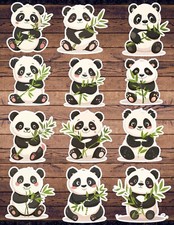 Panda with Bamboo Die Cut Vinyl Stickers Set Scrapbooking Laptop Waterbottle