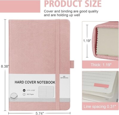 EMOMAS Pink Cover, Lined Journal Notebook 360 Numbered Pages, 5.74''x8.38''