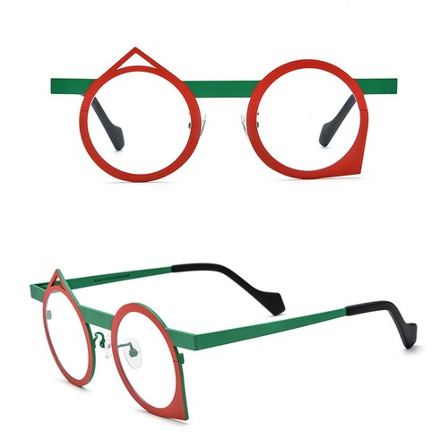 Irregular Metal Eyeglass Frames Mixed-color Round Spectacles Unisex Clear Lens - Picture 16 of 27