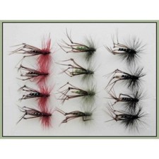 Hopper Trout Flies, 12 Coloured Hackled Hoppers, Choice of Sizes, Fishing Flies