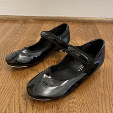 Danskin Freestyle Tap Dance Shoes Black Patent Size 12 Mary Jane Hook n Loop