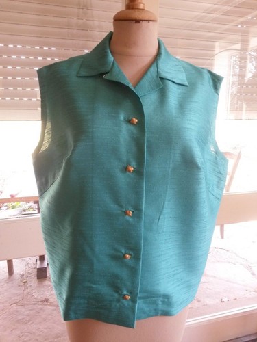 CHEMISIER FEMME CHEMISE turquoise T48 VINTAGE 50/60 WOMAN SHIRT BLOUSE size XXL - Picture 2 of 10