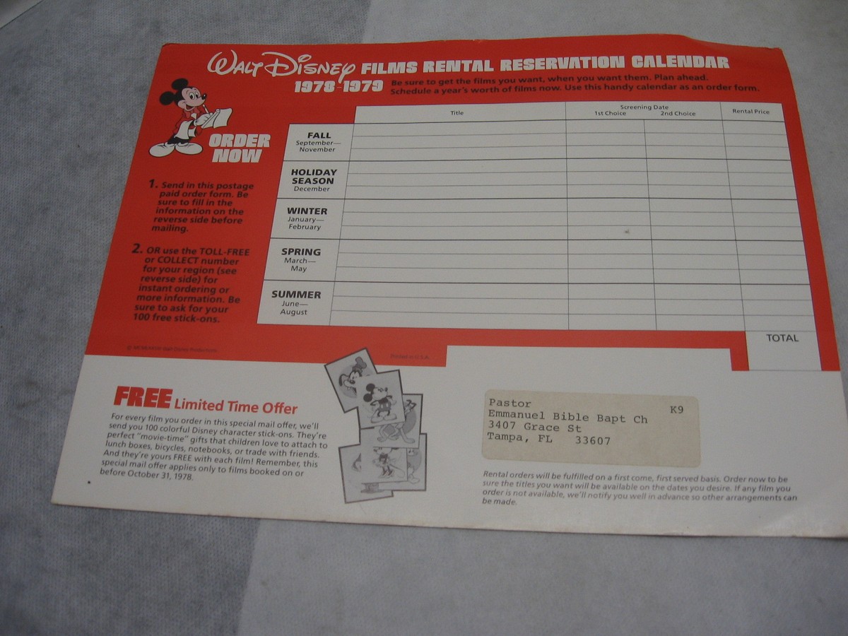 Walt Disney 1979 16 MM Reels Rental Film Catalog & Order