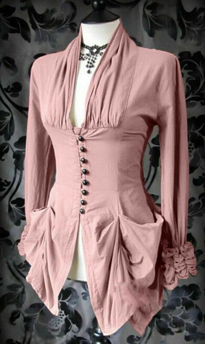 Tops Color Victorian Costume Steampunk Long Sleeve Vintage Women Shirt Solid - Imagen 13 de 13