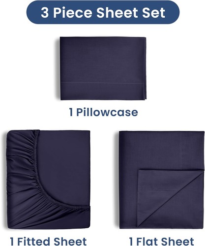 3 Piece Twin Sheets Set | Bed – Light Weight, Soft Twin, Navy - Picture 3 of 9