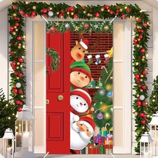 Christmas Door Cover 70.9 x 35.4 Inch Xmas Front Door Banner Merry Christmas Par