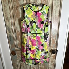 Calvin Klein Green Pink Floral Sheath Dress 10 Sleeveless Career Cocktail EUC