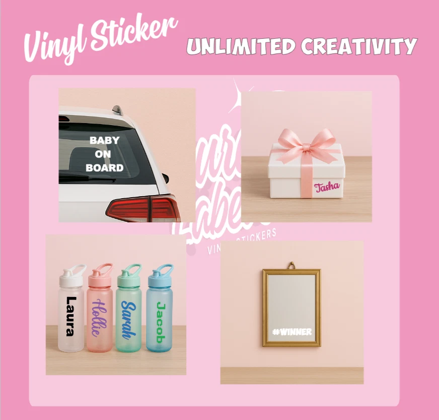 Personalised Vinyl Sticker Name Word Text Cut Fancy Popular Font Styles - Image 2 of 4