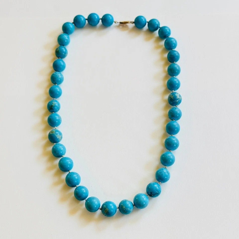 Collar De Colección Azul Turquesa Cuentas Redondo Suave Natural Genuino Cuentas 11" 78g Foto 3 de 4