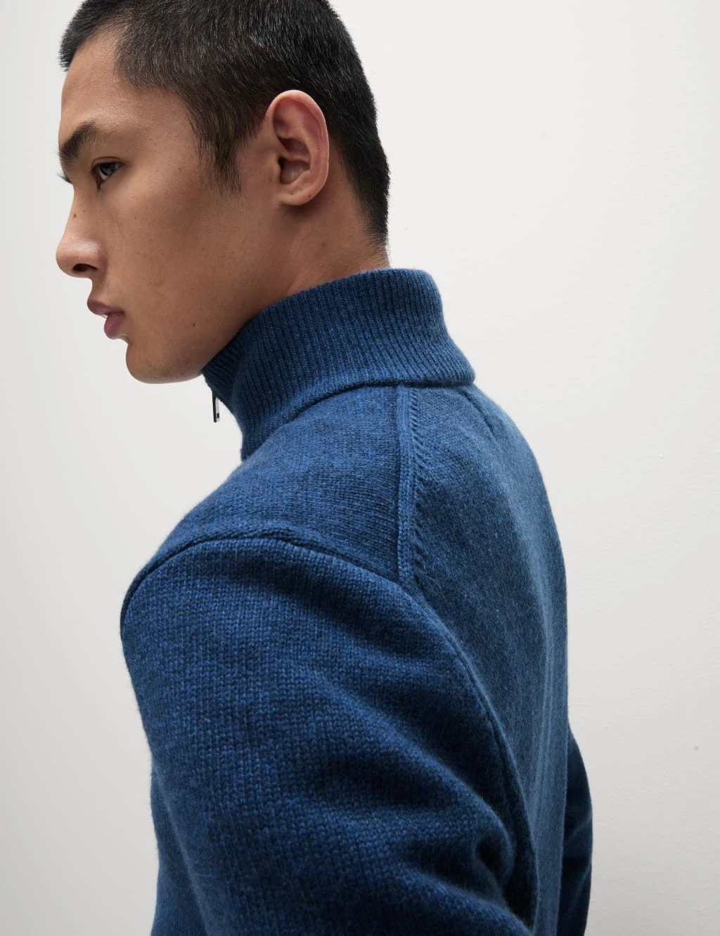 Marks & Spencer Mens Wool Funnel neck Long sleeved Jumper in Light Denim - M&S
