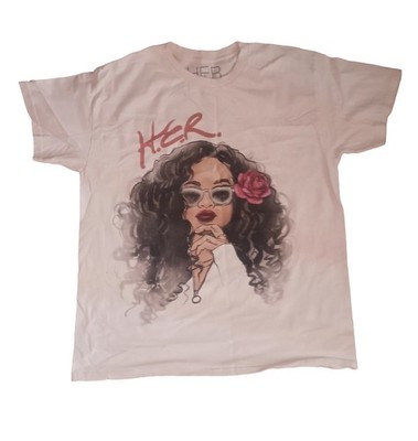 H.E.R t shirt women's cotton size Medium White Crew Neck Short Sleeve 
